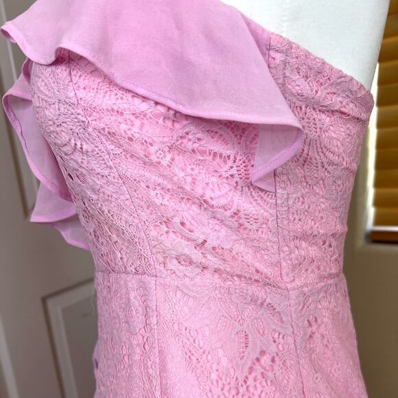 NWT Lovers + Friends Harris Pink Lace Strapless Midi Dress. - Picture 6 of 10